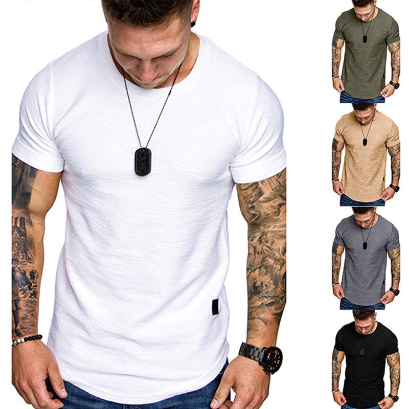 Uni Clau Fashion Mens T Shirt Muscle Gym Workout Athletic Shirt Cotton Tee Shirt Top White - Image 4